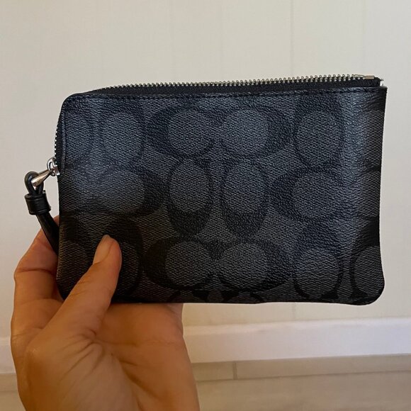 Coach Corner Zip Wristlet in Signature Canvas with Black Stripe - Picture 2 of 3